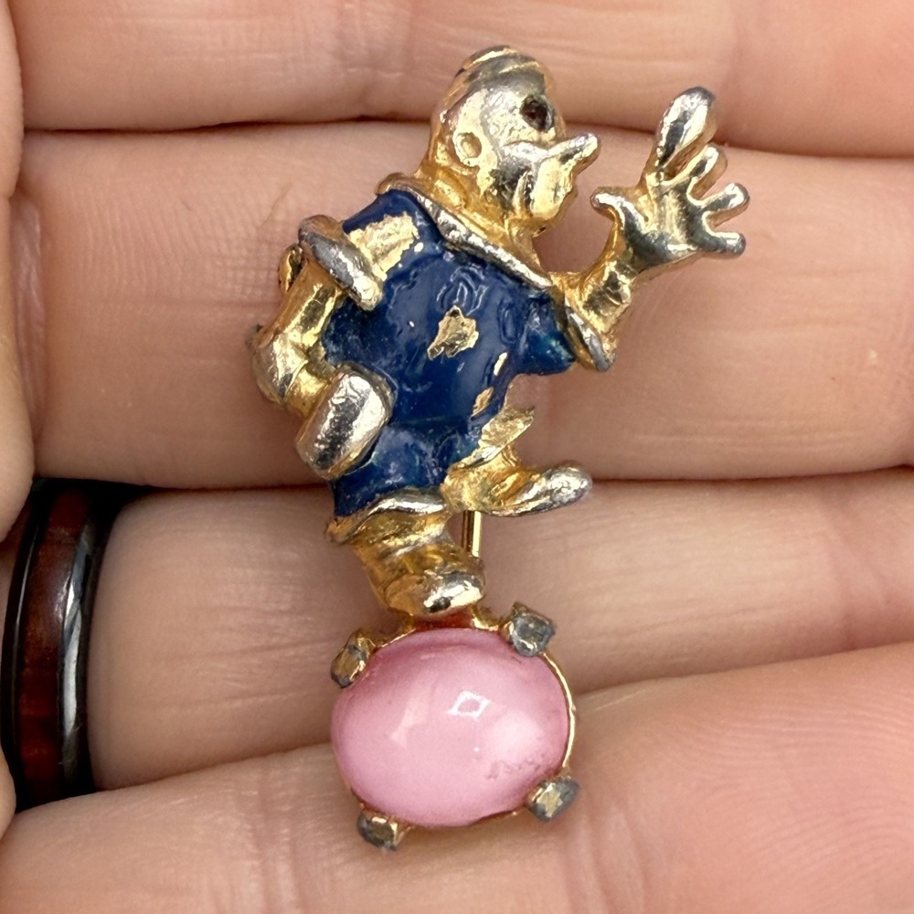 Vintage Clown Brooch Gold Tone Enamel